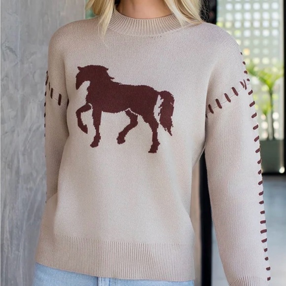 Thml Beige Horse Pattern Sweater - Picture 2 of 3